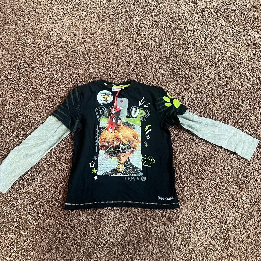 Desigual Kids Miraculous Ladybug Flip Sequin Long Sleeve T-Shirt‎ Size Small NWT